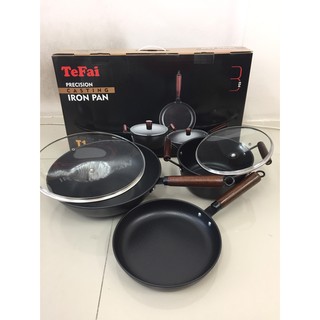 ชุดกระทะ TeFai-T1 กระทะเหล็กด้ามไม้ Wok Iron Fry Pan แฮนด์เมด 32cm(ชุดละ5ชิ้น) ทำความสะอาดง่าย ใช้ได้กับเตาแก๊สและเตาไฟฟ