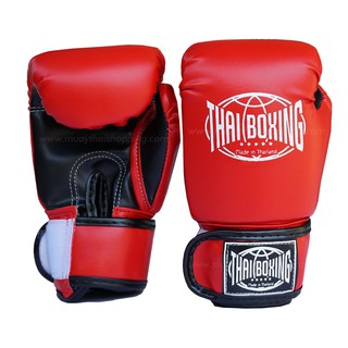 THAIBOXING นวมหนังเทียม  สีแดง สำหรับเด็ก ผู้ใหญ่ นวมซ้อมมวย นวมชกมวย BOXING GLOVES