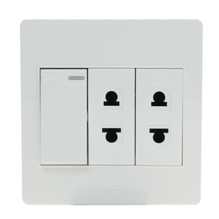 ชุดเต้ารับเดี่ยว 2 ขากลม+สวิตช์ HACO M3N-R21 SET SINGLE SOCKET 2P + SWITCH M3N-R21 HACO