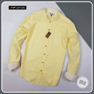 เสื้อเชิ้ตแขนยาว คอจีน ผ้า Oxford สีเหลือง มีถึงไซส์ 4XL