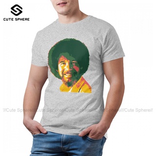 คอตต้อนคอกลมเสื้อยืดแขนสั้นลําลอง พิมพ์ลายกราฟฟิค Bob Ross Awesome เข้ากับทุกการแต่งกาย สไตล์คลาสสิก สําหรับผู้ชาย 5 943