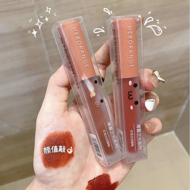 ลดราคาพิเศษ ลิป HERORANGE FLUFFY LIP GLAZE ลิปจิ้มจุ่ม เนื้อกำมะหยี่ เม็ดสีแน่น ติดทนนาน