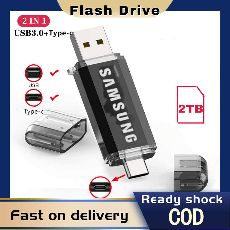 ♥【คลังสินค้าพร้อม】 + COD ♥ Samsung USB 3.0 OTG USB Flash Drive 2TB Pen Drive 2 in 1 Type C &amp; Micro USB Stick ขายของแท้กันน้ำ 3.0 แฟลชไดรฟ์ความเร็วสูงสำหรับ Android Pendrive 256GB 512GB
