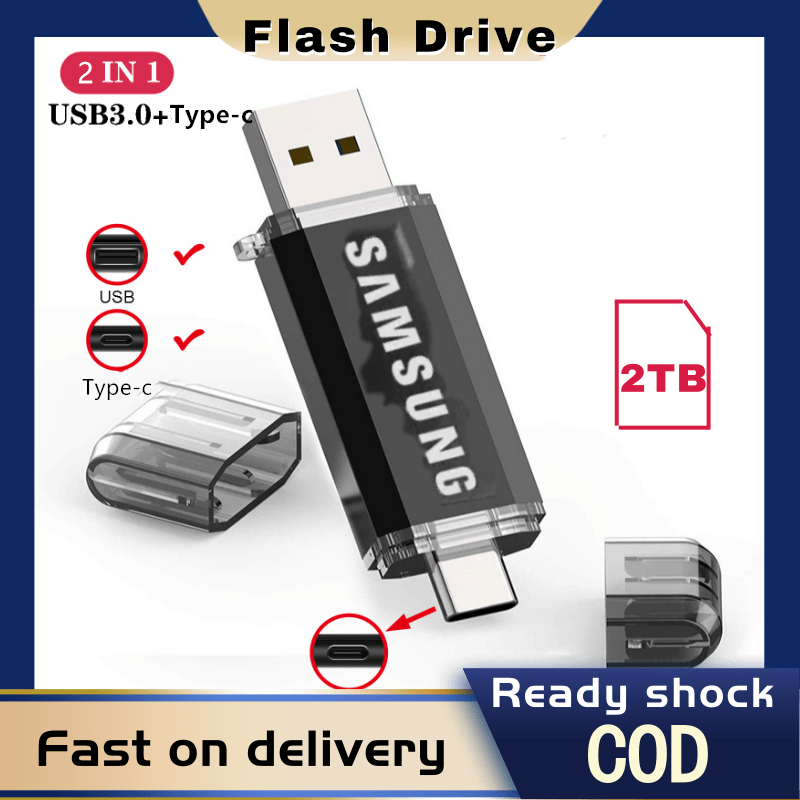 【คลังสินค้าพร้อม】 + COD Samsung USB 3.0 OTG USB Flash Drive 2TB Pen Drive 2 in 1 Type C & Micro USB Stick ขายของแท้กันน้ำ 3.0 แฟลชไดรฟ์ความเร็วสูงสำหรับ Android Pendrive 256GB 512GB