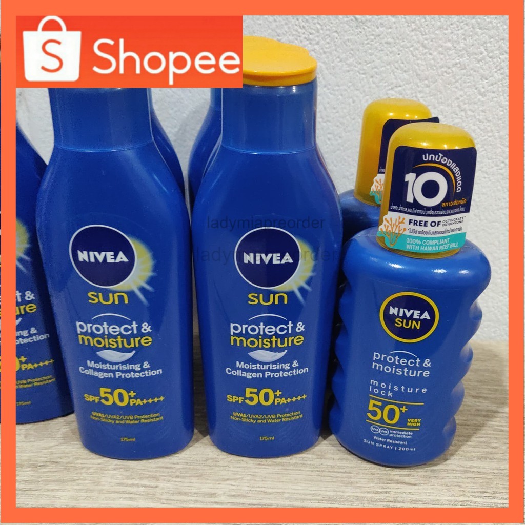 นีเวียกันแดด nivea sun protect & moisture spf50+ 175ml exp.12/22,200ml spray