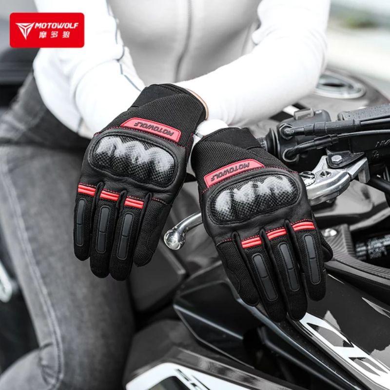 [ลด 20% ทักแชท] MOTOWOLF MDL 0330 LADYGLOVE ถุงมือหนังสำหรับมอเตอร์ไซด์ พร้อมการ์ดคาร์บอนไฟเบอร์ สำหรับผู้หญิงโดยเฉพาะ