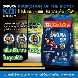 🆓[เพิ่มปริมาณ10%]ตามตัวเลือก อาหารปลาคาร์ฟ Sakura Koi (ซากุระ โค่ย) 🔵2in1🟢สมดุล🔴เร่งสี⚪เร่งขาว ขนาด 1.25 กก.+125กรัม