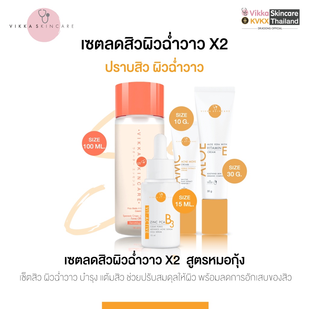 VIKKASKINCARE Pico 100ml + B3 15ml + AMC 10g + AlOE 30g เซ็ตสิวผิวฉ่ำวาว น้ำตบเห็ด เซรั่มลดสิว แต้มสิวลดการอักเสบ ลดรอย