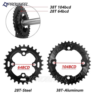 PROWHEEL ใบจานหน้าคู่ 104/64BCD MTB Chainwheel 26T 28T 36T 38T Chainring Mountain Bike