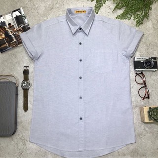 Prince New!! เชิ้ตแขนสั้นผ้าสีพื้น ผ้าcotton oxford อย่างดี สีเทา