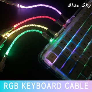 สายเคเบิ้ลปลั๊กไฟ RGB เรืองแสง ไล่โทนสี แบบเกลียว Type C สําหรับคีย์บอร์ด