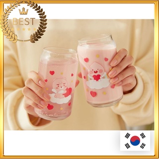 [KAKAO FRIENDS] Color Changing Pink Heart Can Glass Cup 473ml 2PCS SET RYAN APEACH เอพีช และ ไรอัน