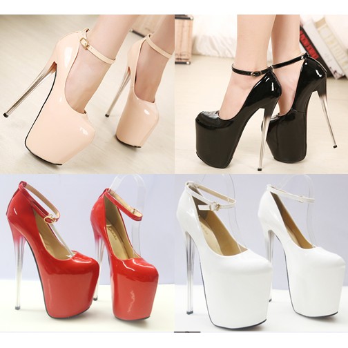 รองเท้าส้นสูง สูง 7.5 ,8.8 นิ้ว ไซต์ 34-43 สีดำ/แดง/ขาว/นู๊ด