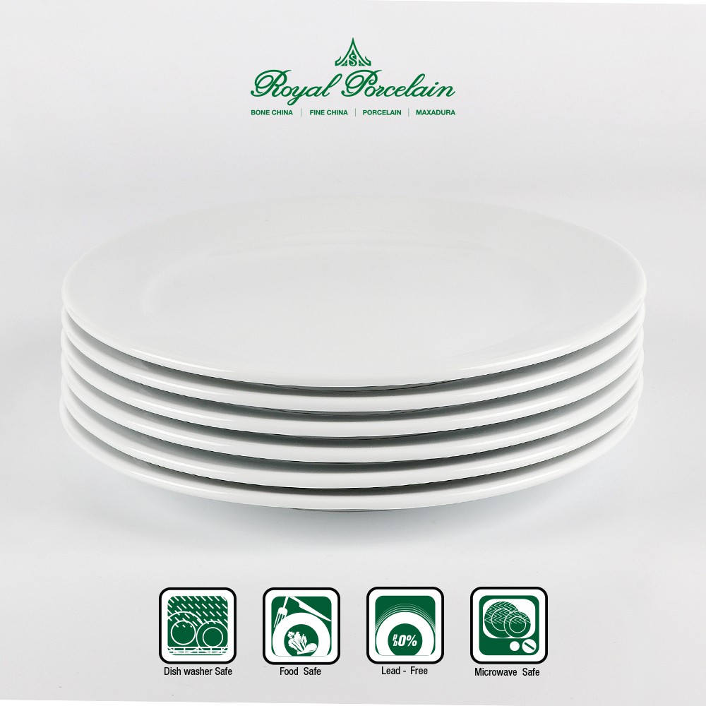 Royal Porcelain จานกลม 21 ซม. P0922x6 เนื้อพอร์ชเลน สีขาว แพค6ชิ้น แบรนด์รอยัล ปอร์ซเลน เกรดพรีเมี่ยม