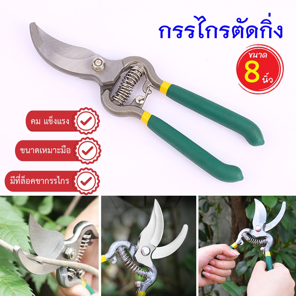 กรรไกรตัดกิ่ง กรรไกรแต่งกิ่ง ใบมีดคม แข็งแรง ด้ามจับเหมาะมือ กรรไกรตัดกิ่งไม้ มีระบบล๊อคขากรรไกร ขนาด 8 นิ้ว
