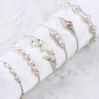 ขายดี สร้อยข้อมือ กําไลข้อมือมุกน้ําจืดธรรมชาติ สีเงิน เครื่…