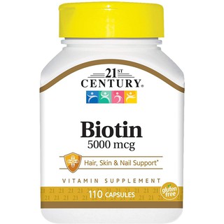 ผลิตภัณฑ์อาหารเสริม 21thCentury Biotin 5000 mcg /110 Tablets Hair,Skin&amp;Nail Support สินค้านำเข้าแท้ 100%