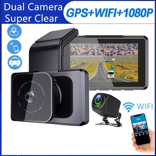 K10 กล้องติดรถยนต์ Dash Cam ด้านหน้า + ด้านหลัง เลนส์คู่, WiFi + ฟังก์ชั่นติดตาม GPS, การมองเห็นกลางคืน, การบันทึกแบบวนซ้ํา, จอดรถ มอนิเตอร์รถยนต์ DVR เครื่องบันทึกวิดีโอในรถยนต์