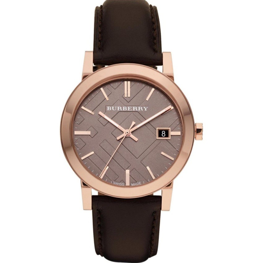 Burberry BU9013 Large Check Brown Leather Strap Watch(Black)