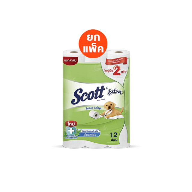 สก๊อตต์ เอ็กซ์ตร้า กระดาษชำระ ความยาวสองเท่า หนา 2ชั้น 12 ม้วน SCOTT EXTRA Double Roll 2 Ply 12 Rolls