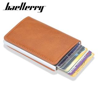 Baellerry K9123 ต่อต้าน RFID ผู้ถือบัตรเครดิตผู้ชายโลหะวินเทจอลูมิเนียมกล่องบ้าหนัง PU แฟชั่น ID บัตรเครดิตธนาคารกรณีกระเป๋าสตางค์สำหรับผู้หญิง