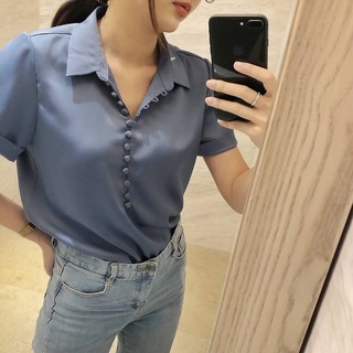 ATIYA - BUTTON BLOUSE - DEEP BLUE