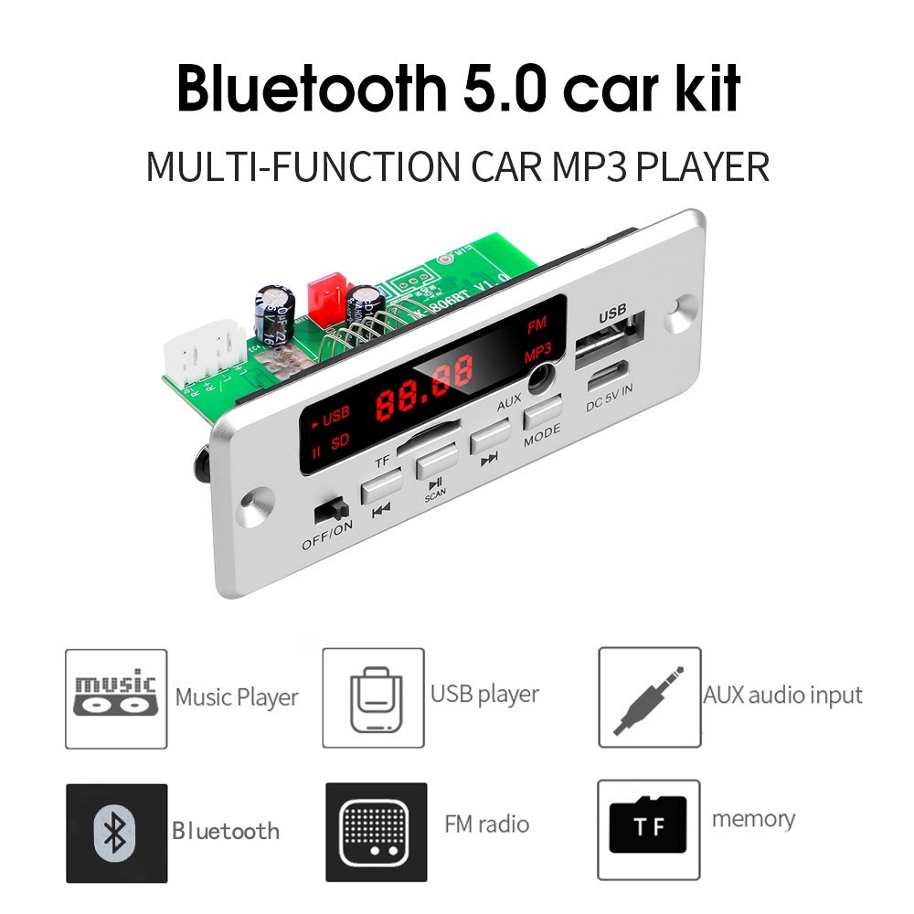 เครื่องเล่นเพลงบลูทูธ 5.0 Wav Ape Flac Tf 50W 2X25W Dc 12V ไร้สายพร้อมอุปกรณ์บันทึกเสียงสําหรับรถยนต์