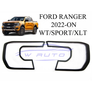 (1คู่) ครอบไฟหน้า ฟอร์ด เรนเจอร์  WT SPORT XLT 2022 2023 2024 สีดำด้าน โลโก้แดง FORD RANGER ครอบไฟหน้ารถยนต์ ของแต่งรถ