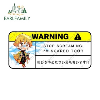 Earlfamily สติกเกอร์ กันน้ํา ลายอนิเมะ Demon Slayer Zenitsu Warning ขนาด 13 ซม. x 5.9 ซม. สําหรับติดตกแต่งรถยนต์ รถจักรยานยนต์