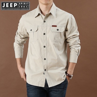 JEEP SPIRIT 1941 ESTD เสื้อเชิ้ตแขนยาว ระบายอากาศ สไตล์ทหาร สําหรับผู้ชาย