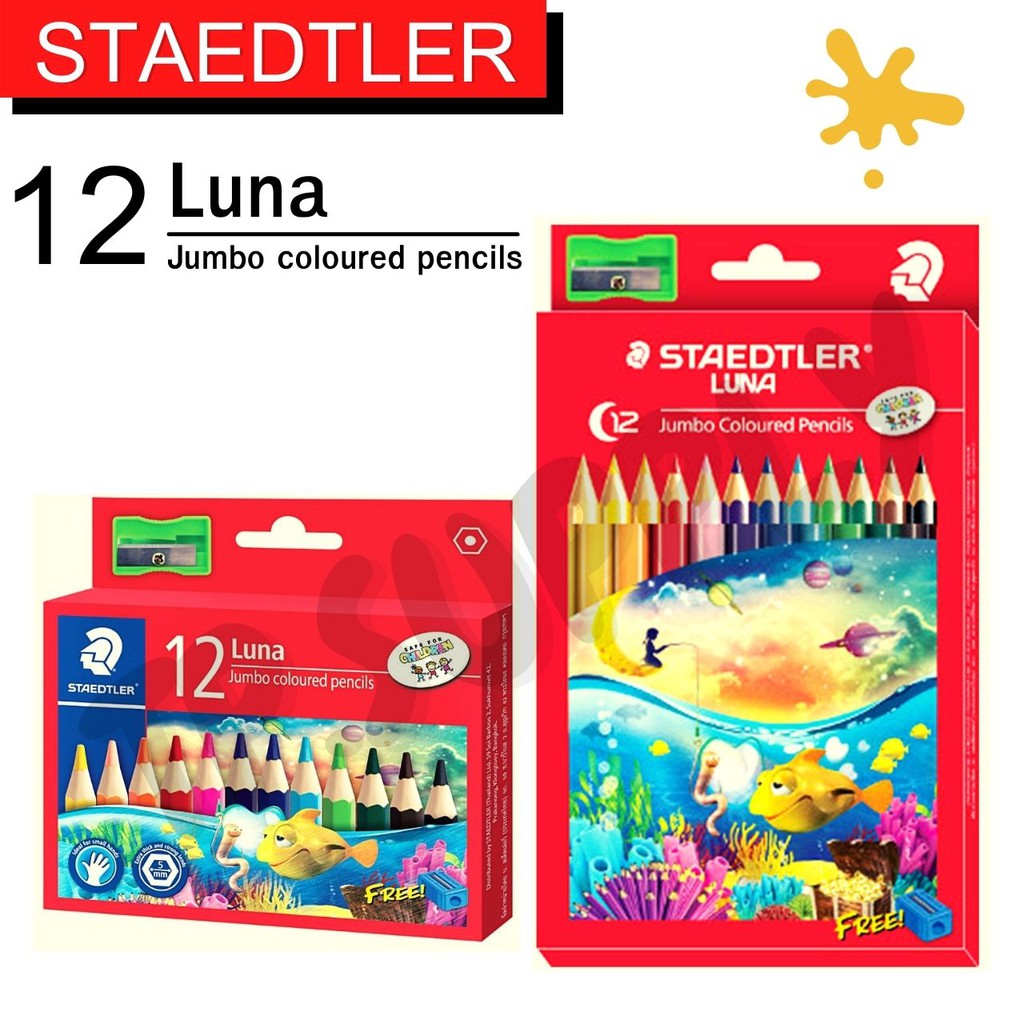 STAEDTLER สีไม้จัมโบ้ Luna Jumbo 12สี ดินสอสีรูปทรง 6 เหลี่ยม ด้ามใหญ่จับถนัดมือ เหมาะสำหรับเด็กเล็ก