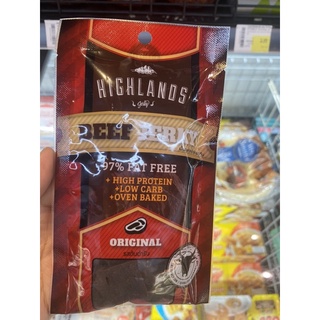 เนื้ออบแห้ง สไตล์อเมริกัน รสออริจินัล ตรา ไฮแลนส์ เจอร์กี้ Beef Jerky 97% Fat Free Original ( Highlands Brand )