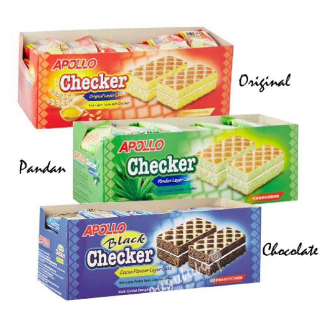 Apollo เค้กเชกเกอร์ Apollo checker cake หนึ่งแพ็คมี 24 ชิ้น 18 g