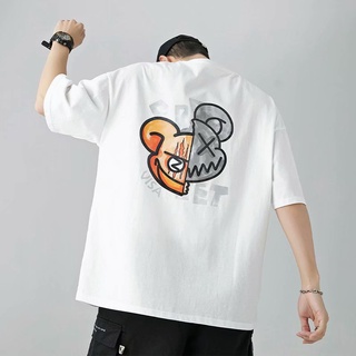 [100% Cotton] เสื้อยืดลําลอง แขนสั้น พิมพ์ลายการ์ตูนหมีสองหัว สีดํา พลัสไซซ์ ไซซ์ XS-3XL ของขวัญวันเกิด สําหรับผู้ชาย