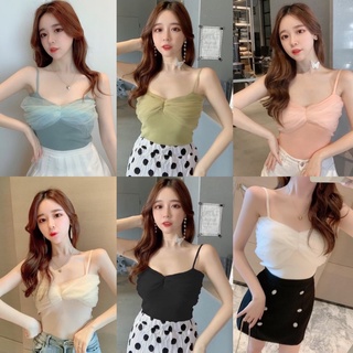 🌸พร้อมส่ง 👗 เสื้อสายเดี่ยวแต่งป้าฟรุ้งฟริ้งตรงอก น่ารักมาก