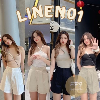 Linen01✨กางเกงขาสั้น ผ้าลินิน เอวสูง ซิปหน้า พรางต้นขา