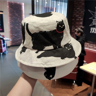หมวกบักเก็ต ผ้าฝ้าย และผ้าลินิน พิมพ์ลายคิตตี้น่ารัก เข้ากับทุกการแต่งกาย สไตล์ชาวประมง สําหรับผู้ชาย และผู้หญิง - รูปที่ 5