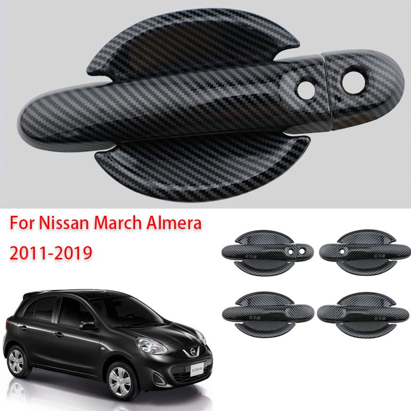 สติกเกอร์คาร์บอนไฟเบอร์ ป้องกันมือจับประตูรถยนต์ สําหรับ Nissan March Almera Note sunny 2011-2019