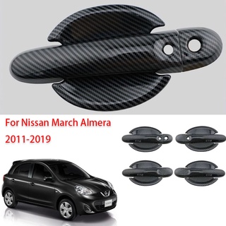 สติกเกอร์คาร์บอนไฟเบอร์ ป้องกันมือจับประตูรถยนต์ สําหรับ Nissan March Almera Note sunny 2011-2019