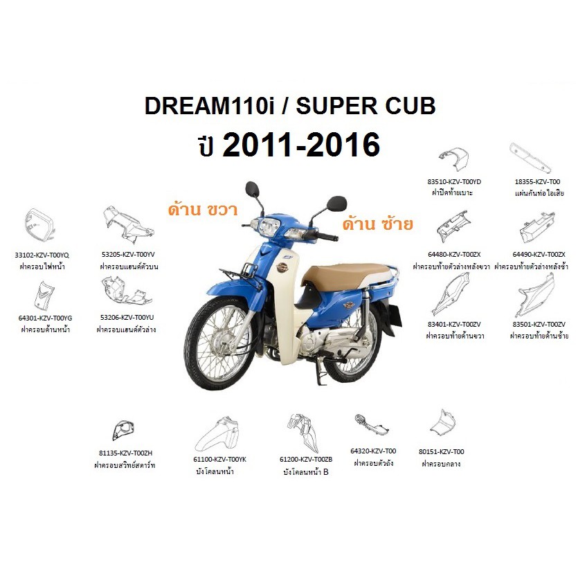 แท้100% ชุดสี Dream 110i Super cub  ปี 2011-2016 เบิกศูนย์ HONDA เฟรมรถ เปลือกรถ Super cub Dream (H107)