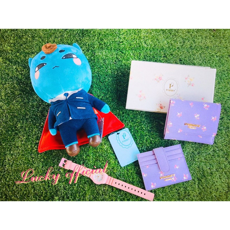 กระเป๋าสตางค์เซ็ทคู่แบรนด์แท้ 💯PIMMY พร้อมกล่องลายดอกไม้ หนังพรีเมี่ยมแคนวาสสไตล์งาน Coach สีม่วง