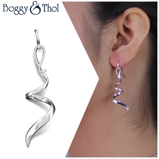 Boggy &amp; Thol Earring Ribbon ต่างหู เงินแท้ รูปริบบิ้น ดีไซน์เรียบหรู 925 Sterling Silver