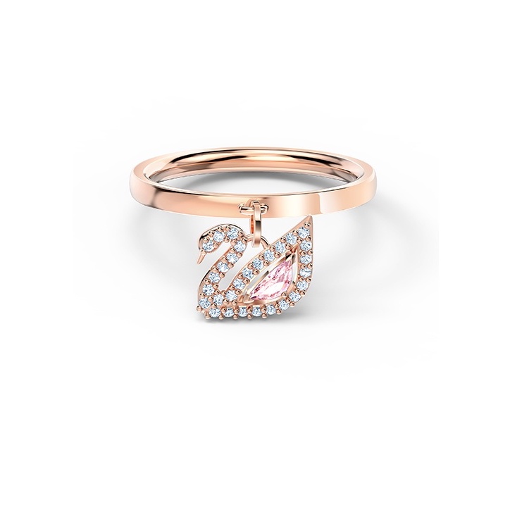 DAZZLING SWAN แหวนผู้หญิงหงส์สีชมพูสําหรับเครื่องประดับเด็กผู้หญิง