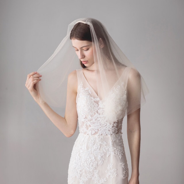 เวลเจ้าสาว veil สไตล์เรียบ ๆ มินิมอล ขาวและสีครีมแชมเปญ 55 cm. +- ดาราใช้จริง