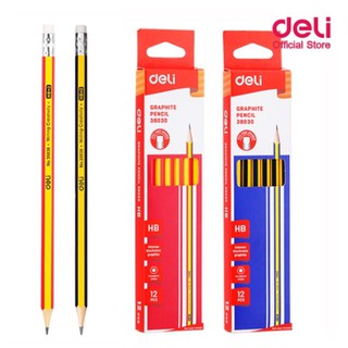 ดินสอไม้ HB Deli 38030 Graphite Pencil  สำหรับโรงเรียน แพค 12แท่ง (คละสี) ดินสอ เครื่องเขียน อุปกรณ์การเรียน ดินสอHB