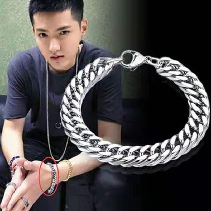 สร้อยข้อมือ สเตนเลส กว้าง 10 มม. แฟชั่นผู้ชาย (ยาว 18 มม. / 21 ซม.)