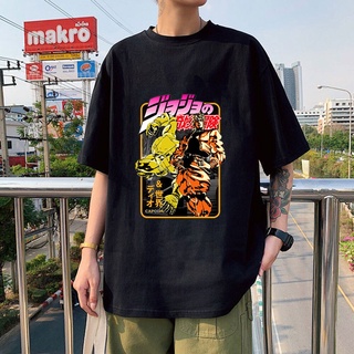 【สไตล์ฮาราจูกุ】เสื้อยืดลําลอง ผ้าฝ้าย 100% แขนสั้น พิมพ์ลายการ์ตูน Jojo Bizarre Adventure High Street สไตล์ญี่ปุ่น สําหร