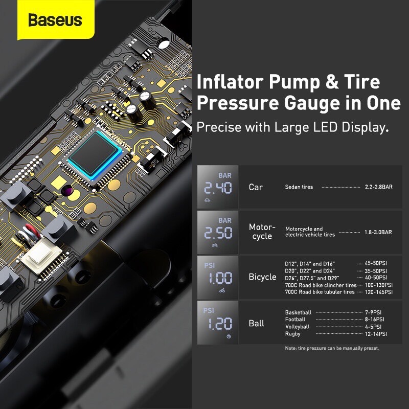 Baseus เครื่องปั้มลมไฟฟ้า สำหรับรถยนต์ Air Pump Digital 12V เครื่องสูบลมพกพา ปั๊มสูบลมไฟฟ้า เครื่องปั๊มลม ราคา ถูกที่สุด ดีลบีเคเค แกลเลอรีภาพที่ 6