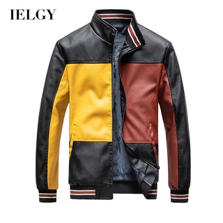 Ielgy เสื้อแจ็กเก็ตเบสบอล หนัง PU แฟชั่นฤดูหนาว สําหรับผู้ชาย