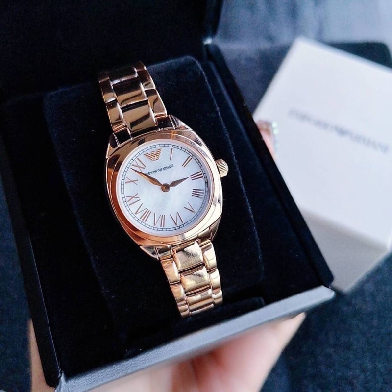 นาฬิกาข้อมือผู้หญิง สวยหรูดูแพง Emporio Armani Women's Two-Hand Rose Gold-Tone Stainless Steel Watch AR11038
